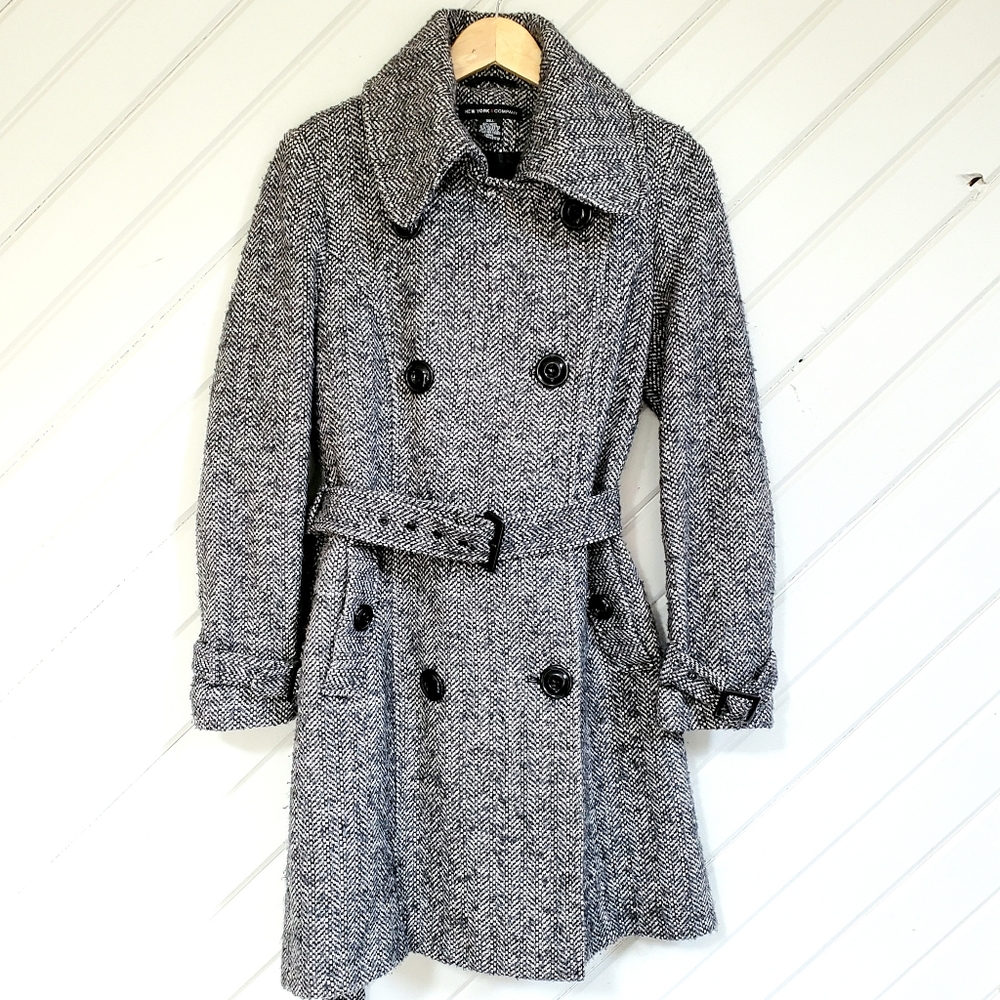 NY&CO Wool Blend Tweed Pea Coat Belted